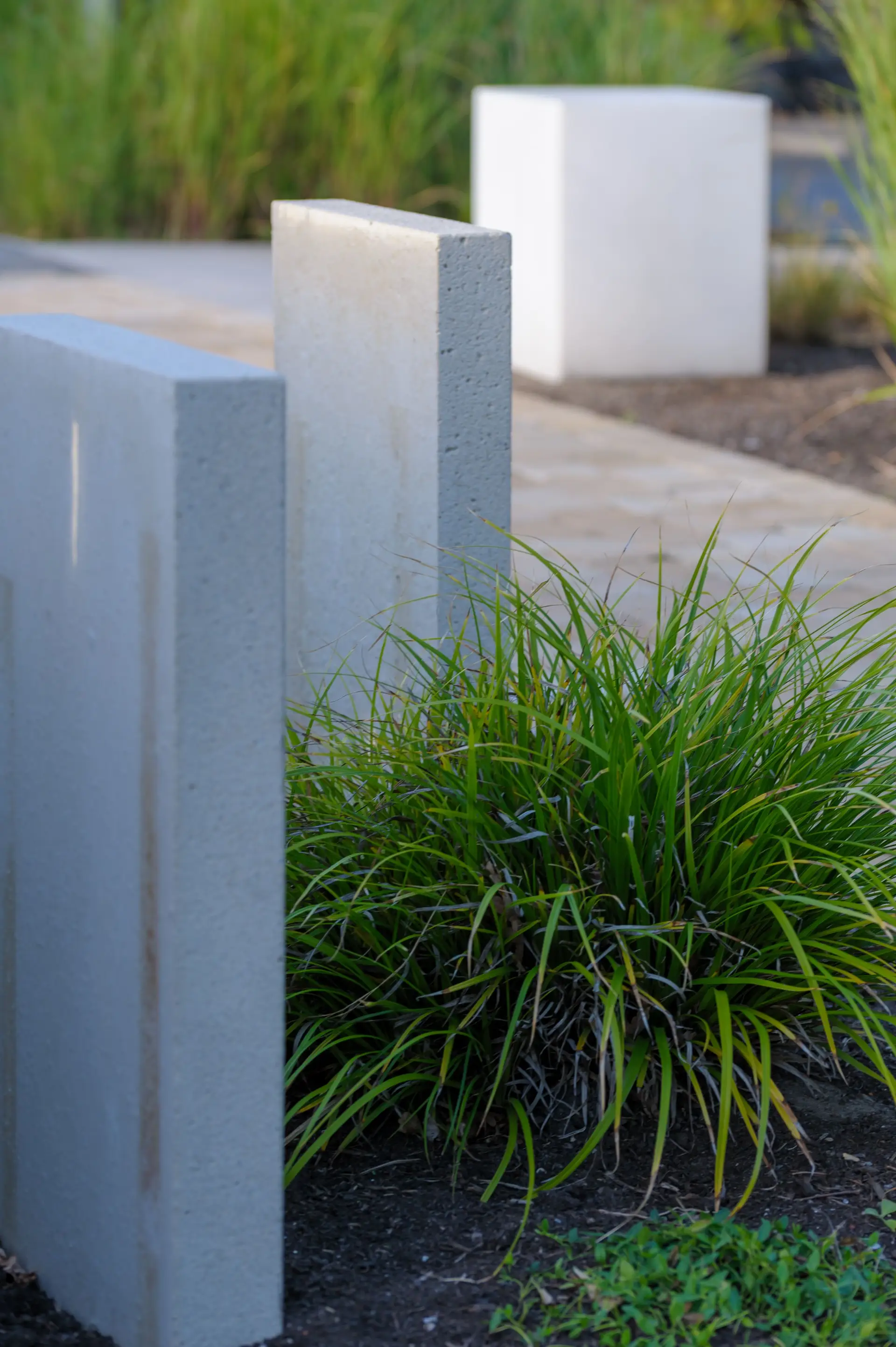 Moderne Gartenarchitektur mit ruhiger Natursteinwand und abendlicher Beleuchtung